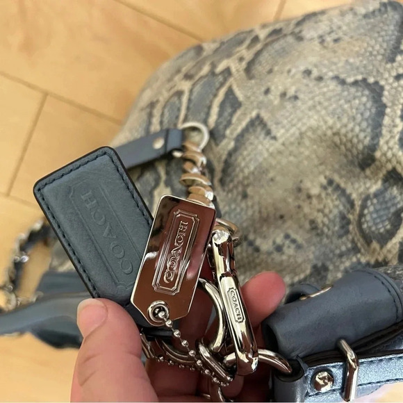 Coach Madison Marielle Python Snakeskin Blue Drawstring Shoulder Bucket Bag - Picture 6 of 14